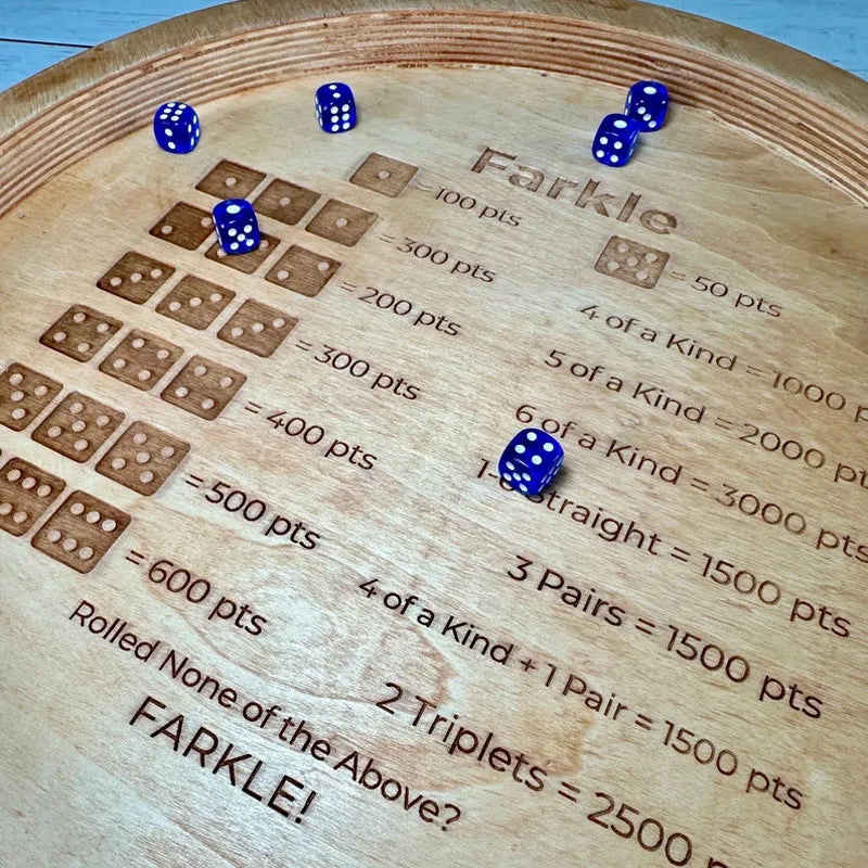 Natural Wood Farkle Dice Set with Scoreboard Tray
