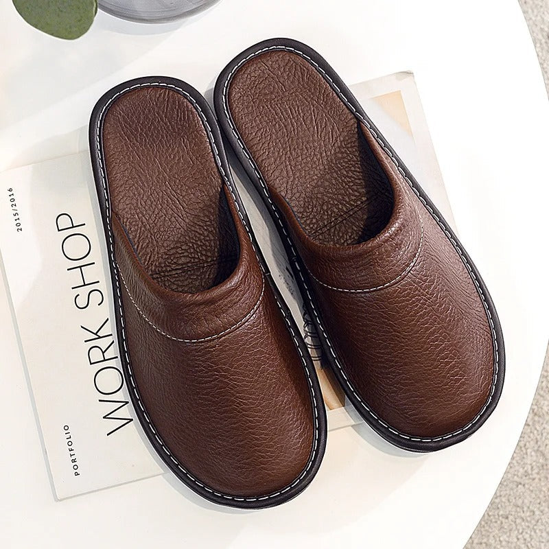 Cozy Chic Vegan Leather Indoor Slippers - Fesara