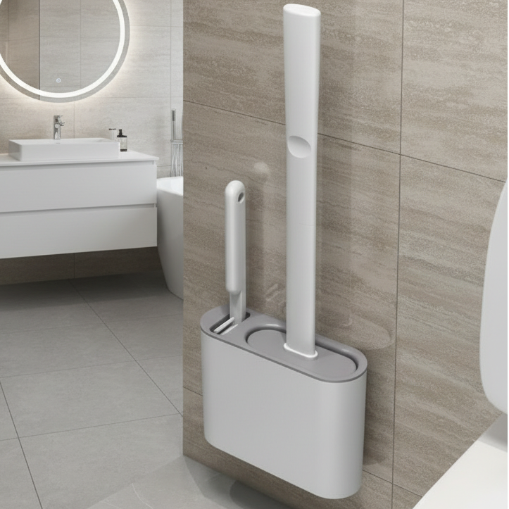 Compact Soft Toilet Brush with Adhesive Wall Holder - Fesara