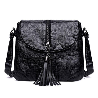 Chic Real Leather Tassel Crossbody Bag - Fesara