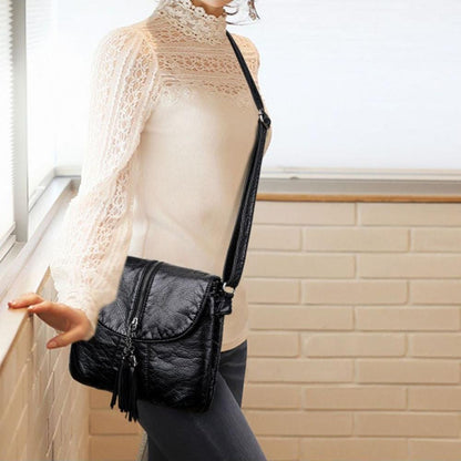 Chic Real Leather Tassel Crossbody Bag