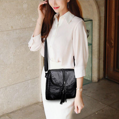 Chic Real Leather Tassel Crossbody Bag