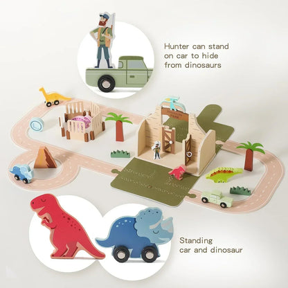 Natural Wood Dinosaur Playset for Children