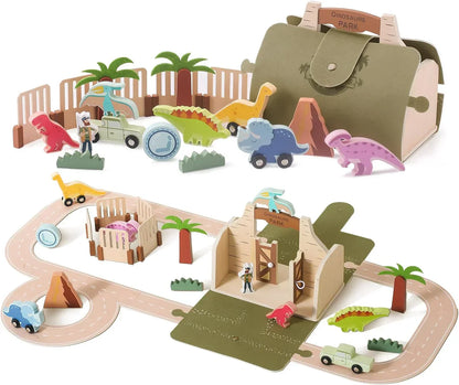 Natural Wood Dinosaur Playset for Children - Fesara
