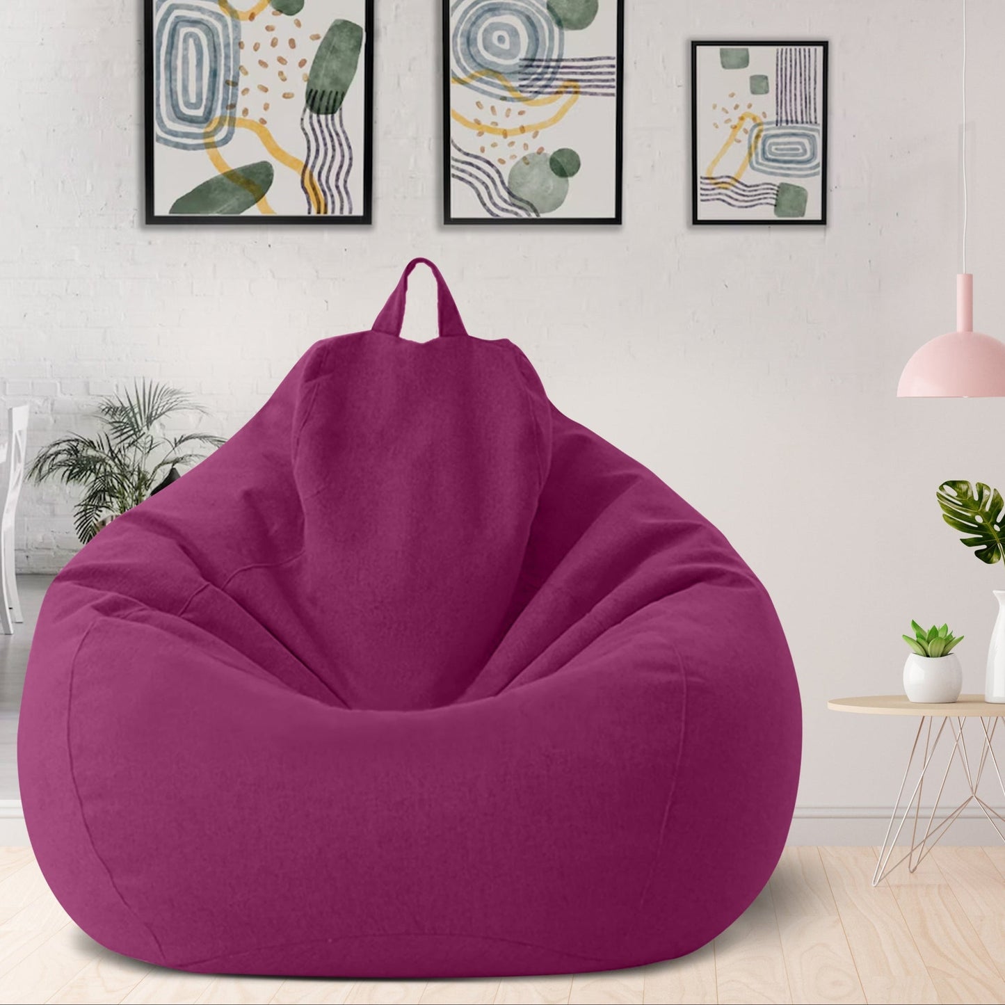 Plush Linen Bean Bag Chair - Soft Relaxing Seating