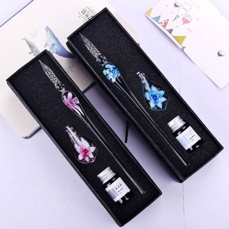 Beautiful Glass Ink Pen Writing Set with Holder