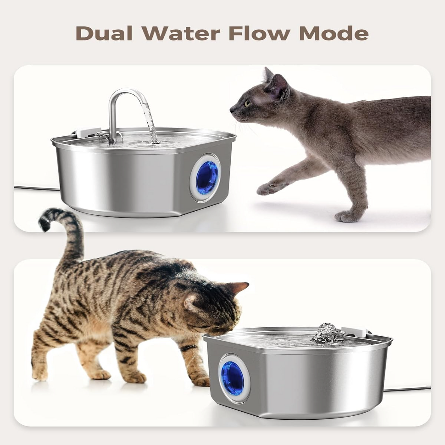 Pet Stainless Steel Water Fountain with Flowing Stream