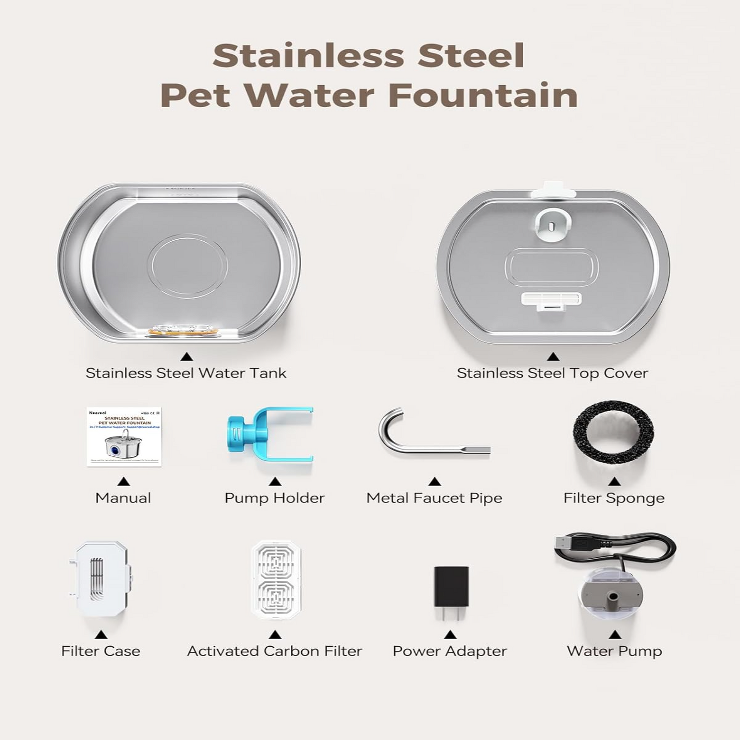 Pet Stainless Steel Water Fountain with Flowing Stream