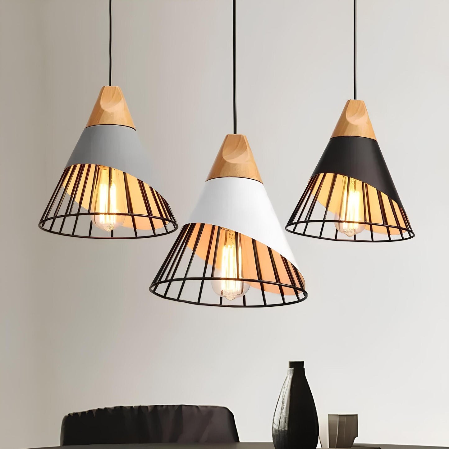 Rustic Metal Pendant Light With Exposed Cage Shade - Fesara