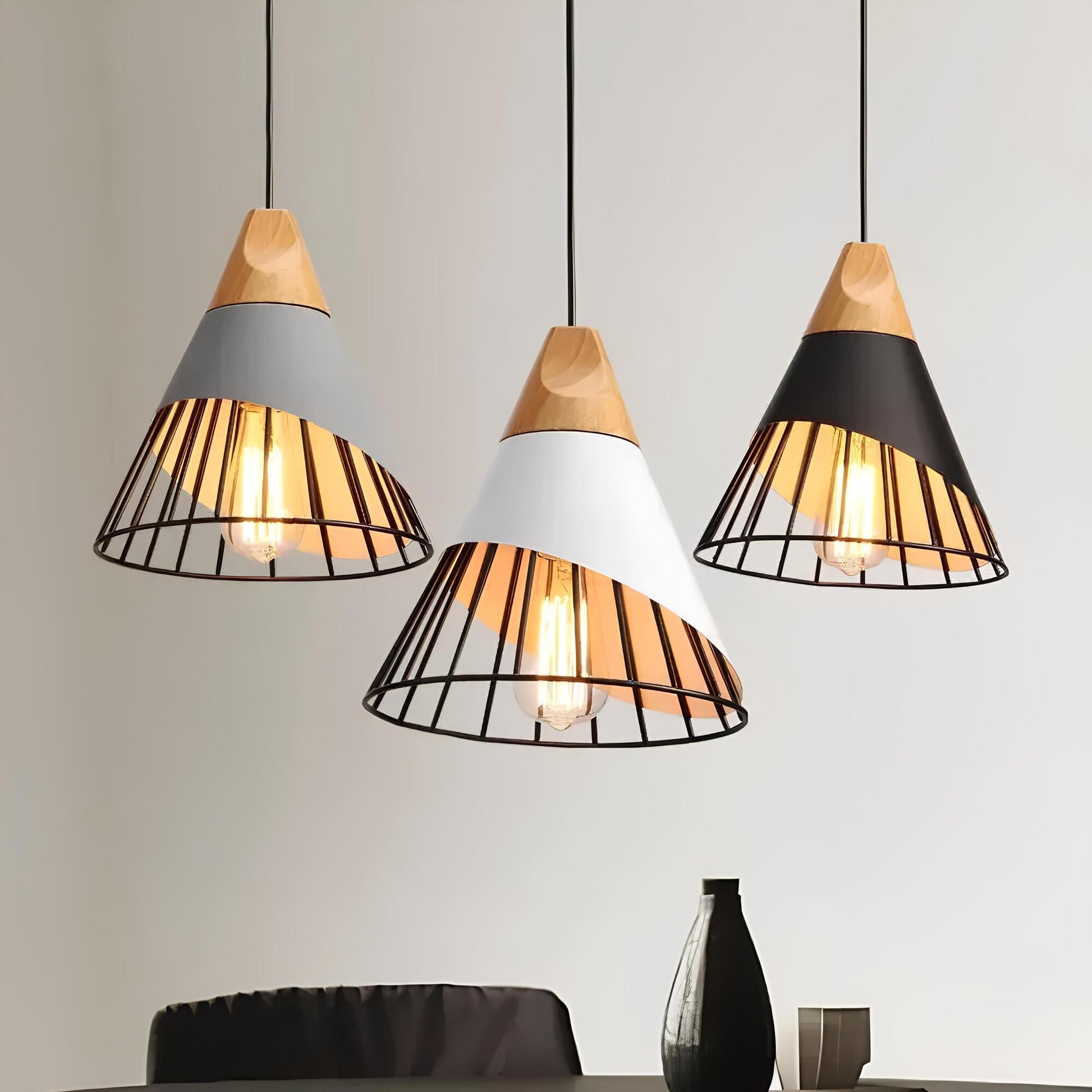 Rustic Metal Pendant Light With Exposed Cage Shade - Fesara