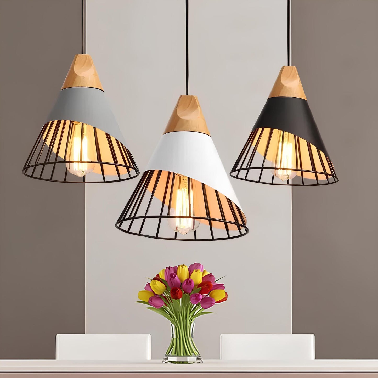 Rustic Metal Pendant Light With Exposed Cage Shade