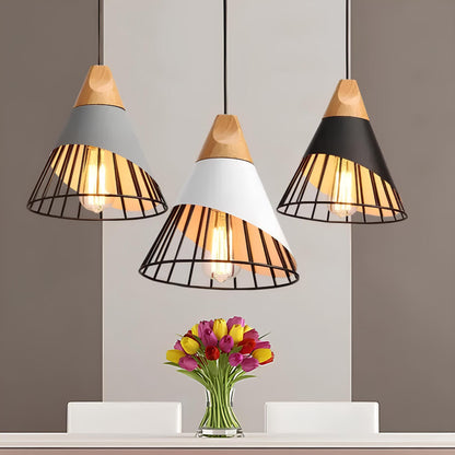 Rustic Metal Pendant Light With Exposed Cage Shade