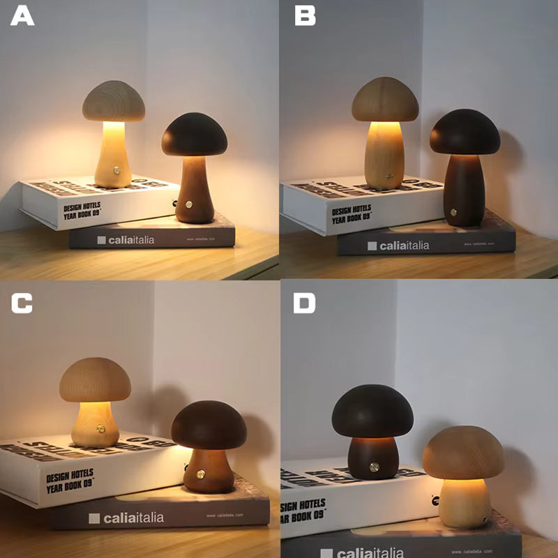 Rustic Wooden Mushroom Desk Light Lamp