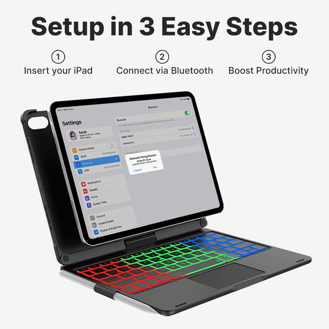 Portable Wireless iPad Keyboard Case with 360 Rotation