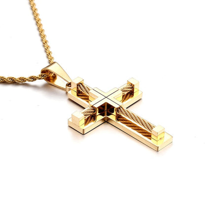Silver Tone Cross Bead Necklace for Men