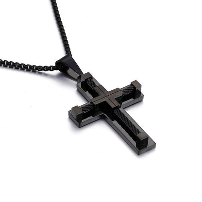 Silver Tone Cross Bead Necklace for Men - Fesara