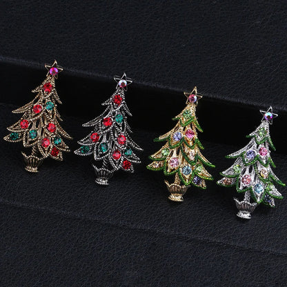 Colorful Crystal Christmas Tree Pin for Women
