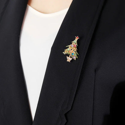 Colorful Crystal Christmas Tree Pin for Women