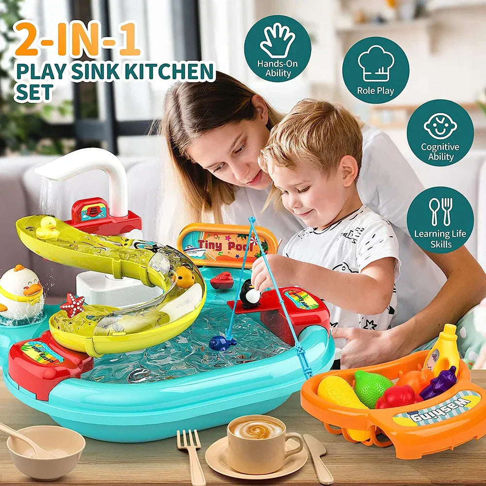 Kids Play Kitchen and Fishing Toy Set