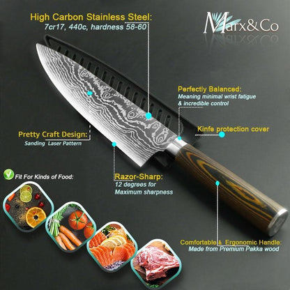 Sharp Japanese Chef Santoku Knife 8 Inch Stainless Steel