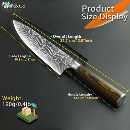 Sharp Japanese Chef Santoku Knife 8 Inch Stainless Steel