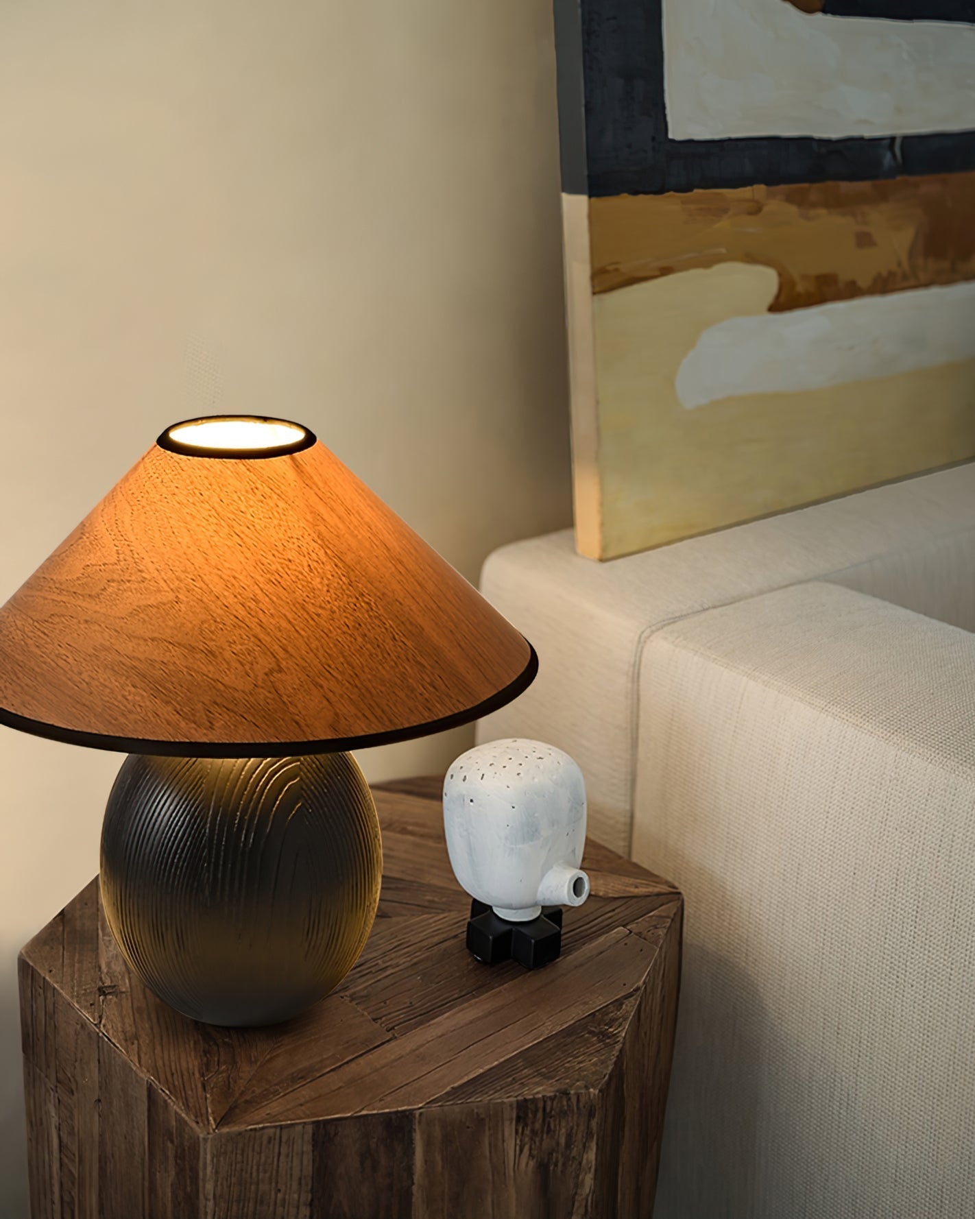 Stylish Wooden Table Lamp in Walnut and Black