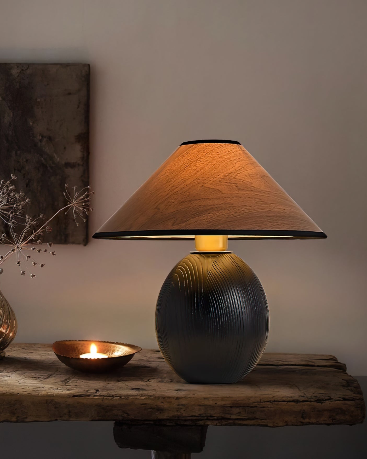 Stylish Wooden Table Lamp in Walnut and Black