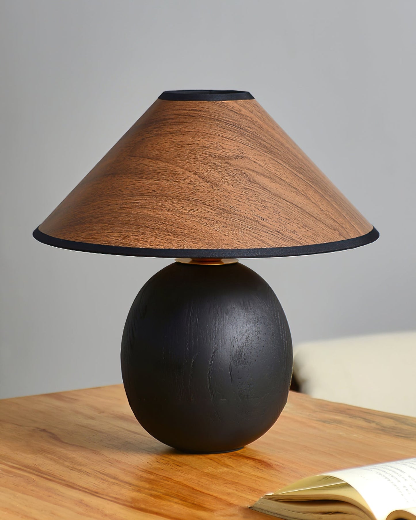 Stylish Wooden Table Lamp in Walnut and Black