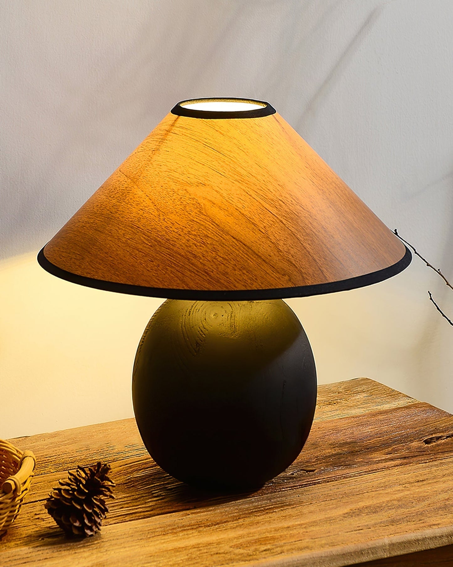 Stylish Wooden Table Lamp in Walnut and Black