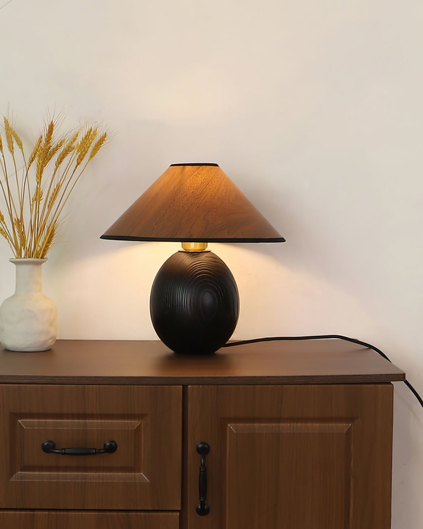 Stylish Wooden Table Lamp in Walnut and Black
