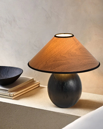 Stylish Wooden Table Lamp in Walnut and Black