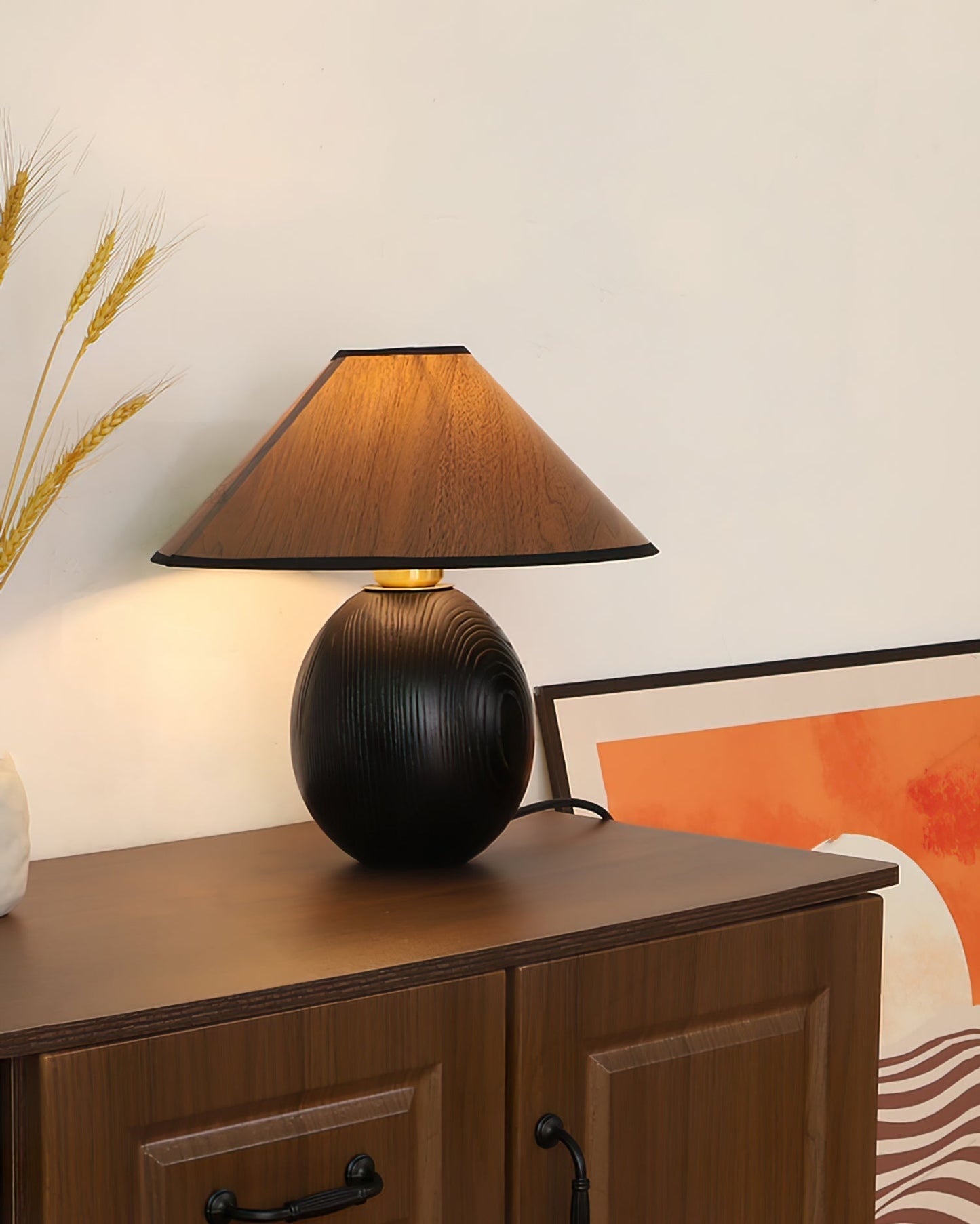 Stylish Wooden Table Lamp in Walnut and Black