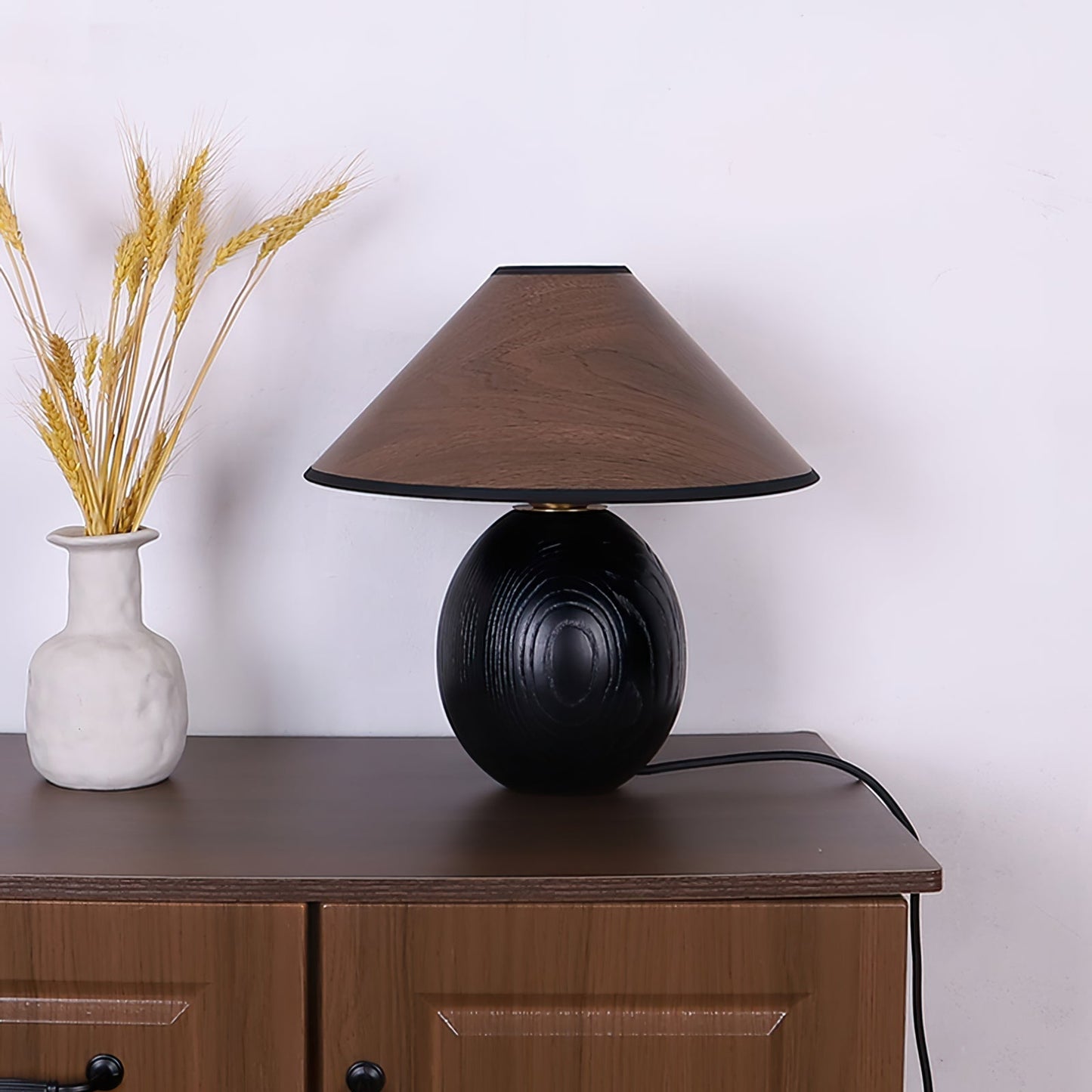 Stylish Wooden Table Lamp in Walnut and Black
