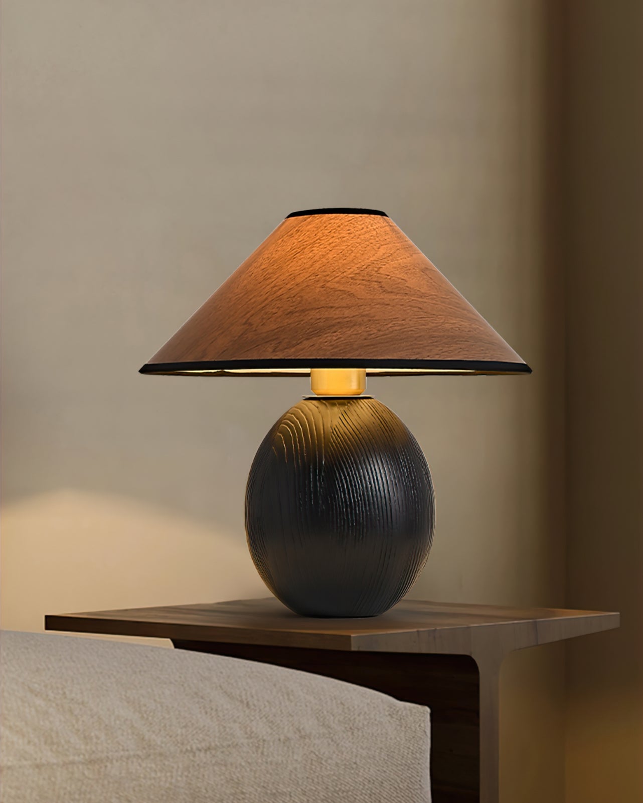 Stylish Wooden Table Lamp in Walnut and Black
