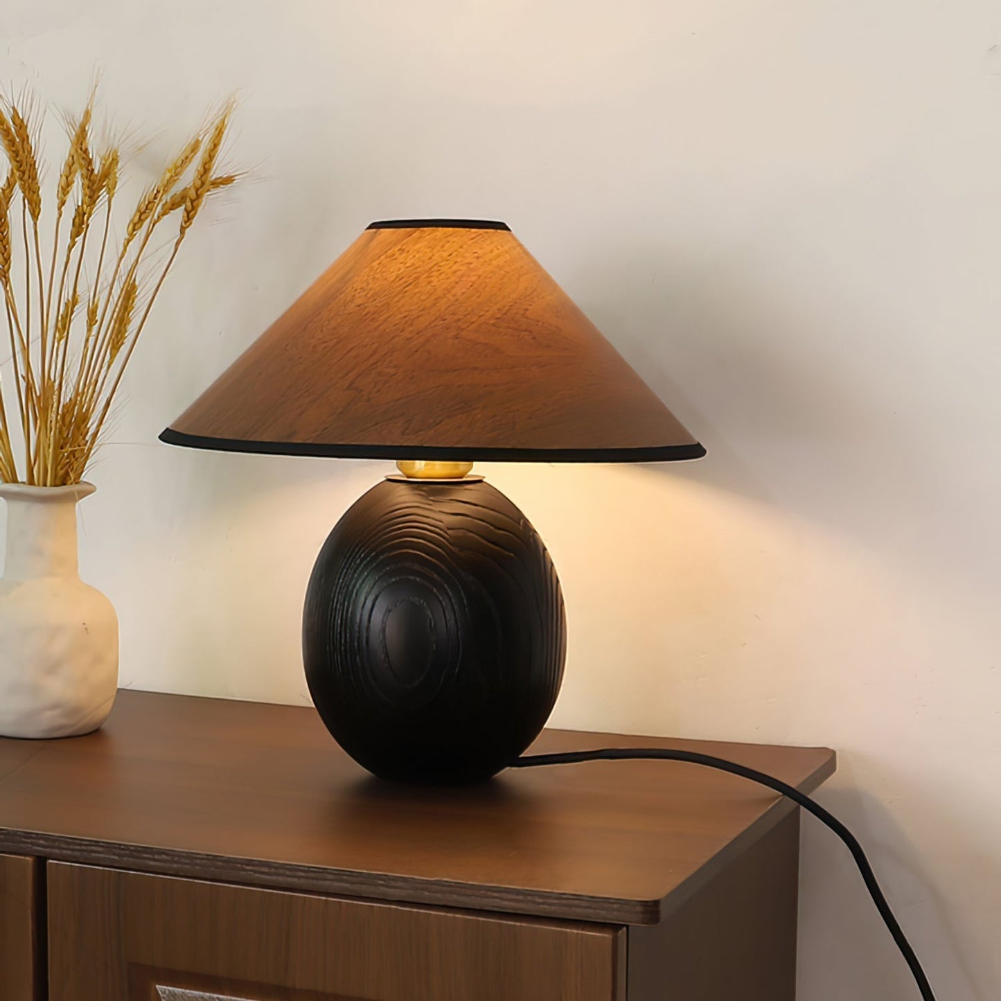 Stylish Wooden Table Lamp in Walnut and Black