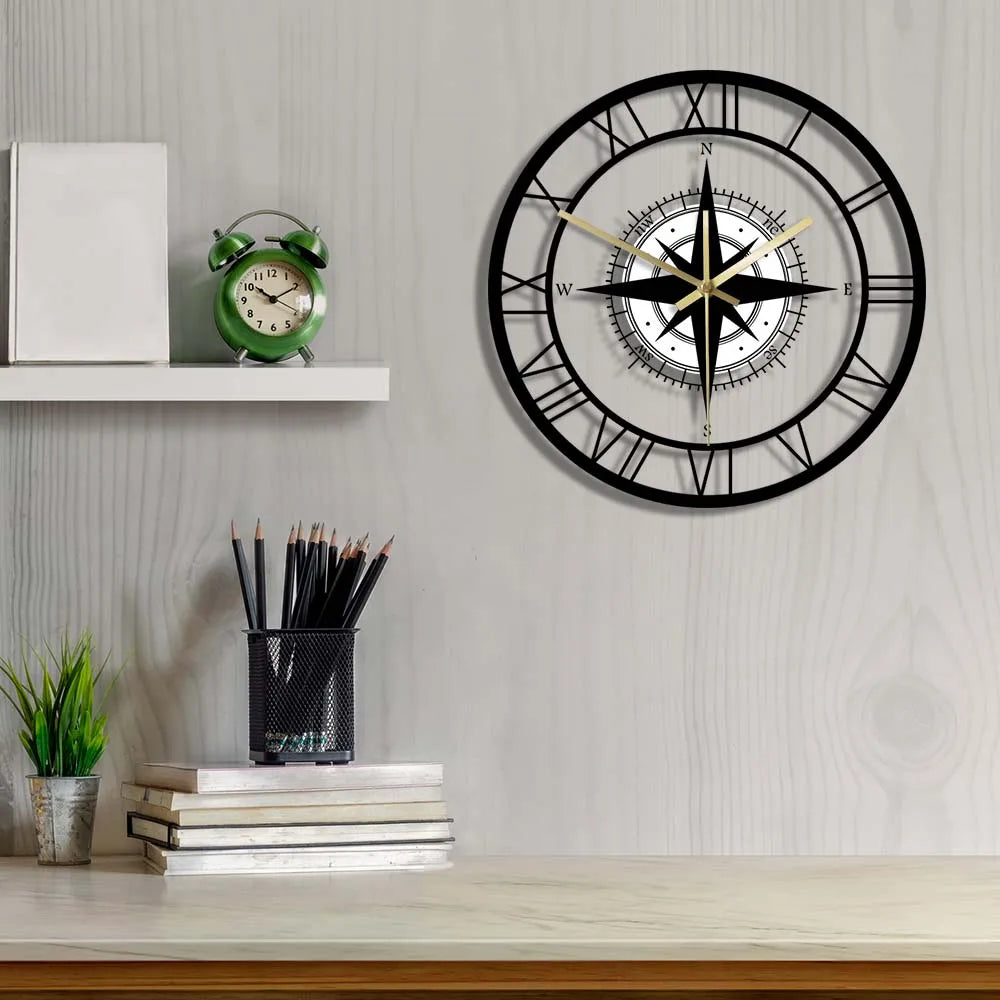 Stylish Quiet Wall Clock with Nautical Theme - Fesara