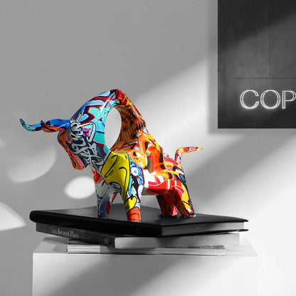Vibrant Artistic Bull Figurine - Fesara