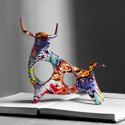 Vibrant Artistic Bull Figurine