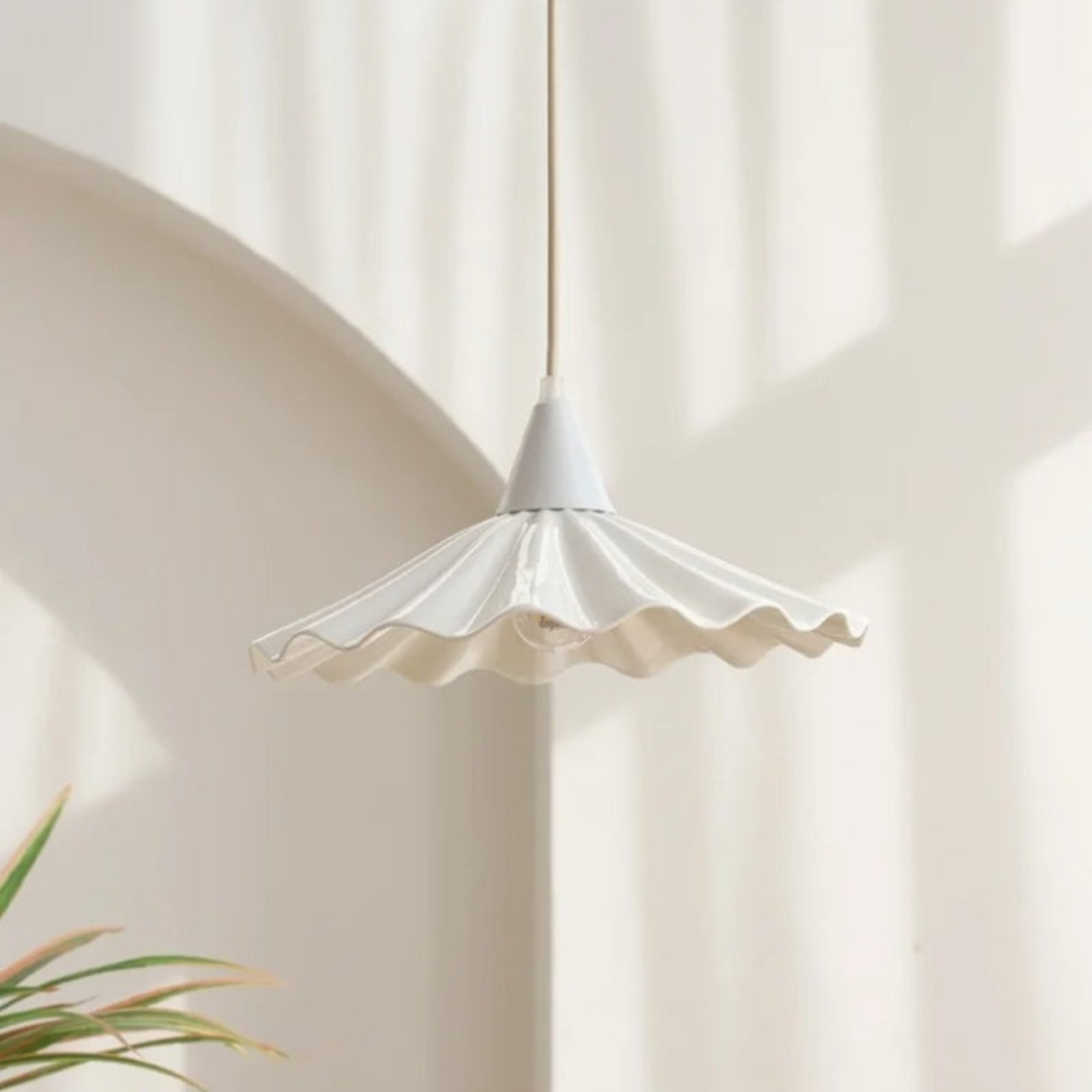 Stylish White Ceramic Drop Pendant Light with Textured Shade