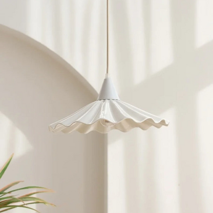 Stylish White Ceramic Drop Pendant Light with Textured Shade