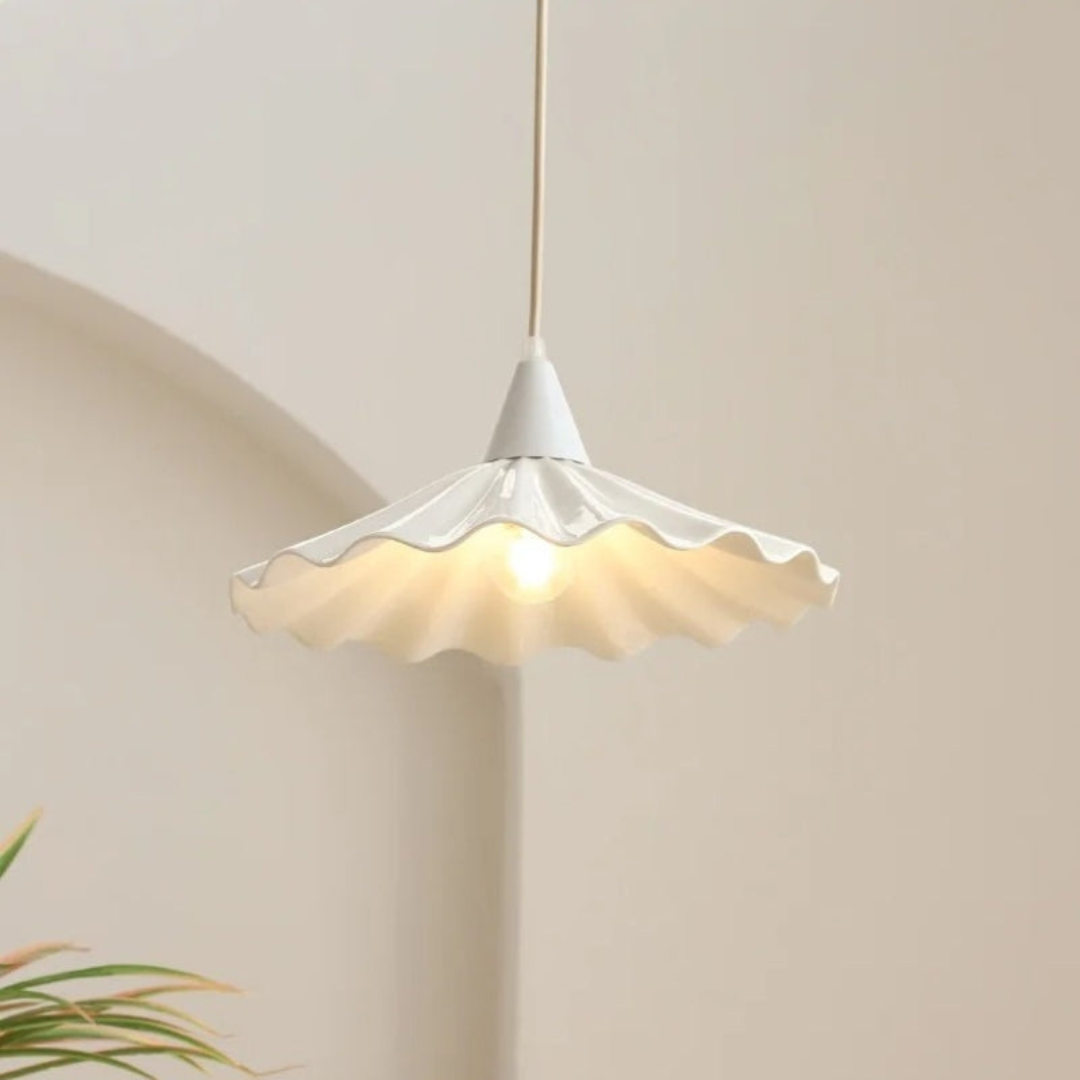 Stylish White Ceramic Drop Pendant Light with Textured Shade
