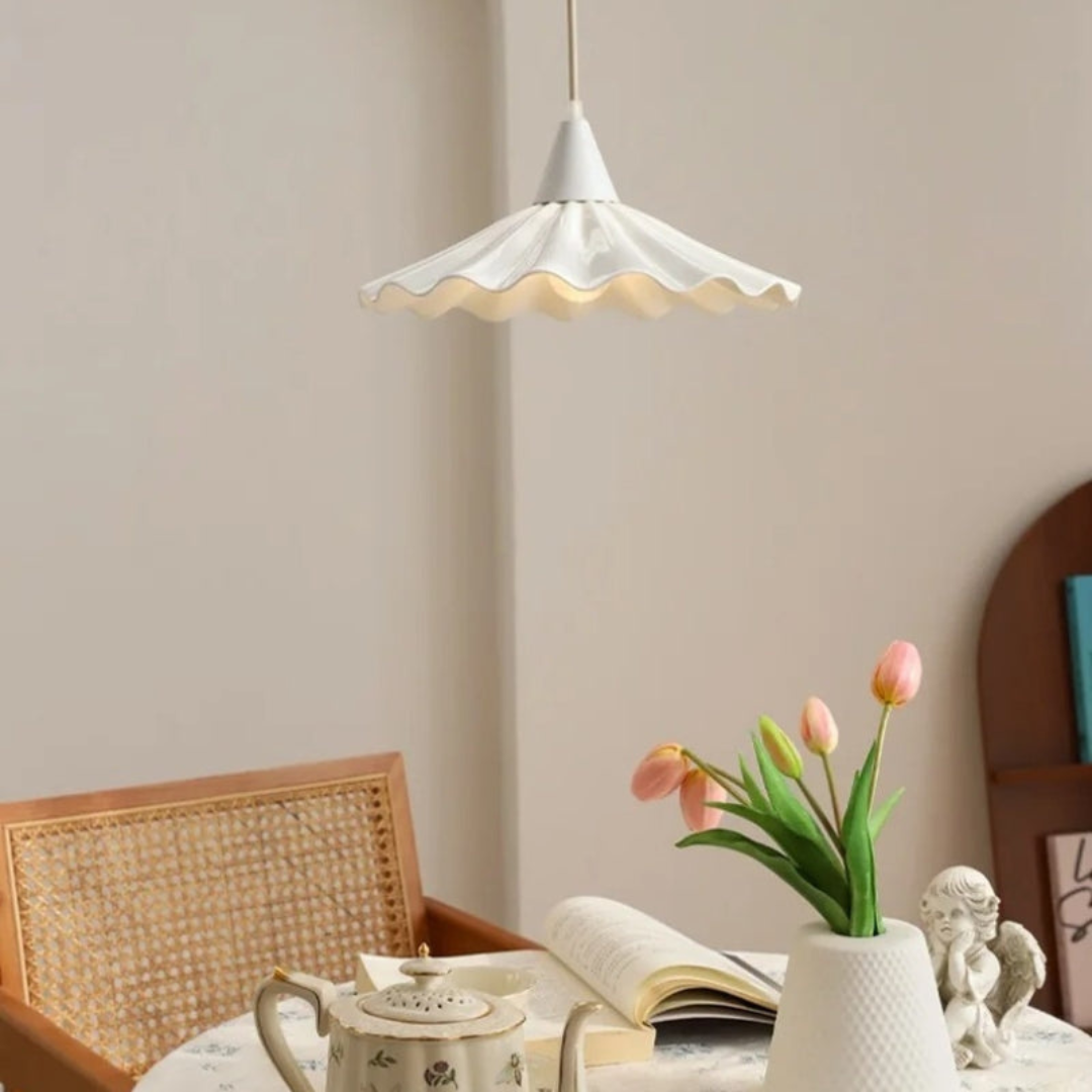 Stylish White Ceramic Drop Pendant Light with Textured Shade