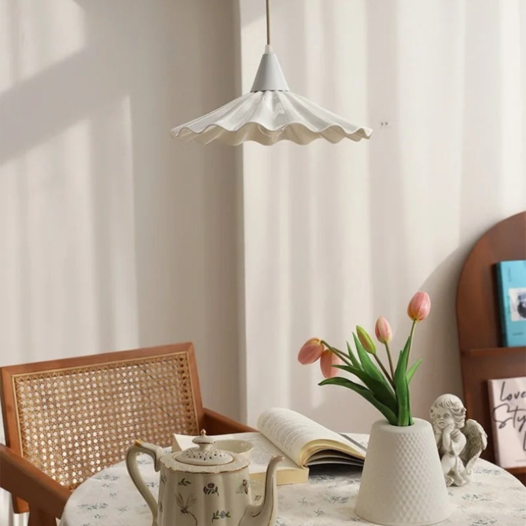 Stylish White Ceramic Drop Pendant Light with Textured Shade
