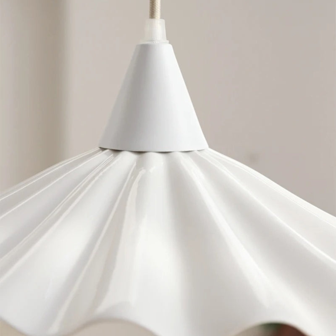 Stylish White Ceramic Drop Pendant Light with Textured Shade