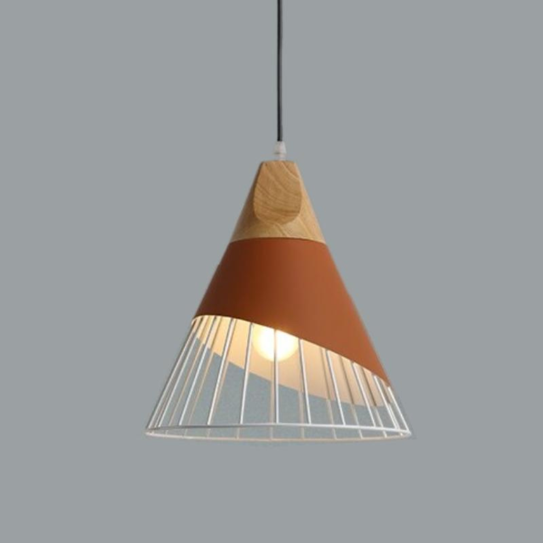 Rustic Wooden Metal Pendant Lamp - Fesara