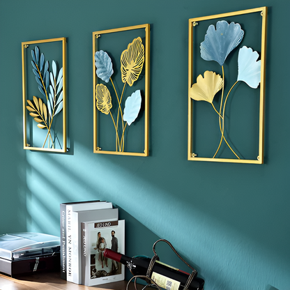 Green Metal Leaf Decor Wall Art - Fesara