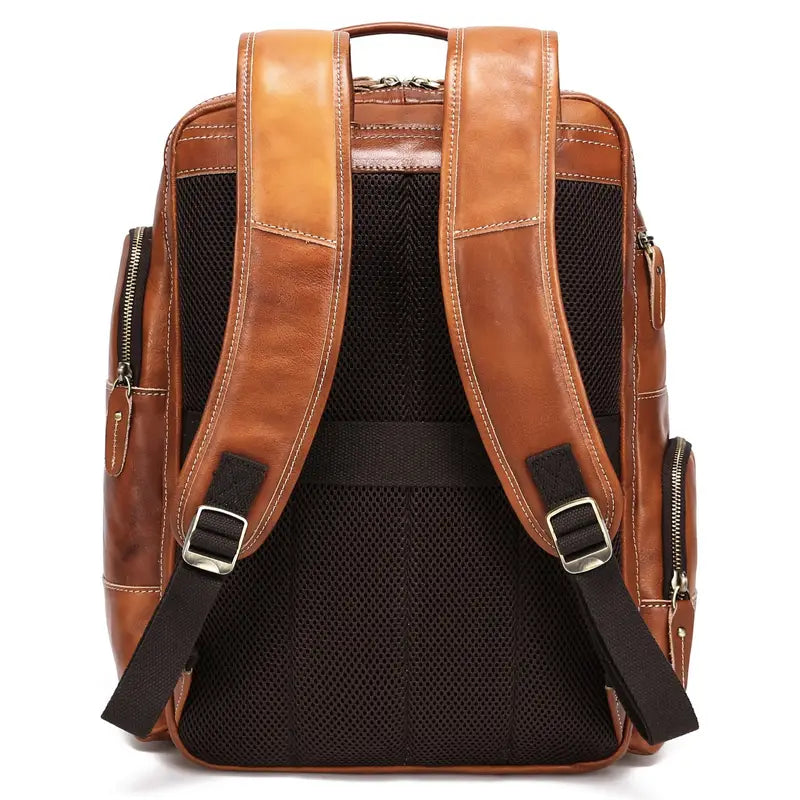 Durable Leather Backpack - Classic Zipper Closure