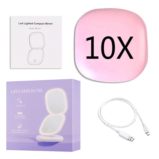 Portable LED Travel Makeup Mirror with Double Magnification - Fesara