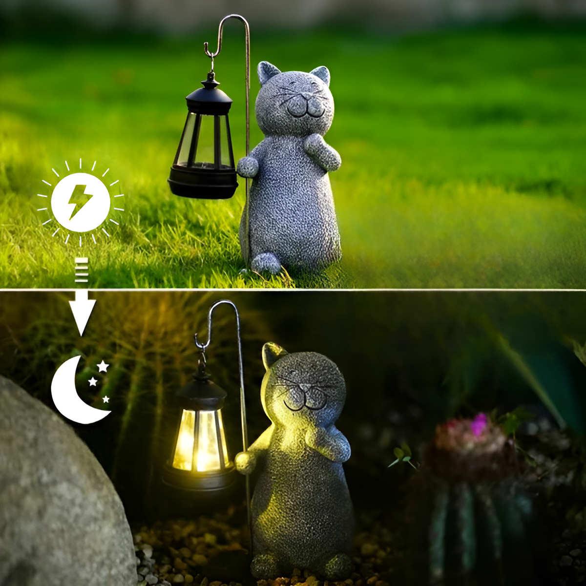 LunaGlow | Charming Hand-Painted Solar Cat Garden Statue for Outdoor Décor 3
