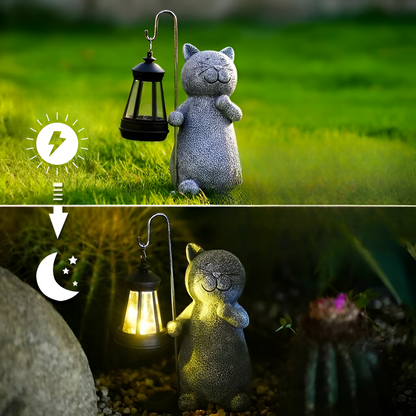 LunaGlow | Charming Hand-Painted Solar Cat Garden Statue for Outdoor Décor 3